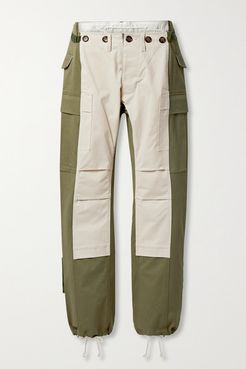 The Nina Paneled Cotton-blend Twill Straight-leg Pants - Army green