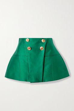 The Janet Cotton And Silk-blend Mini Skirt - Forest green