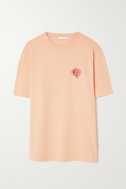 Embroidered Cotton-jersey T-shirt - Orange