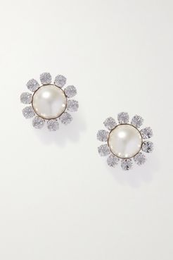 Silver-tone, Crystal And Faux Pearl Clip Earrings