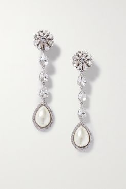 Silver-tone, Crystal And Faux Pearl Clip Earrings