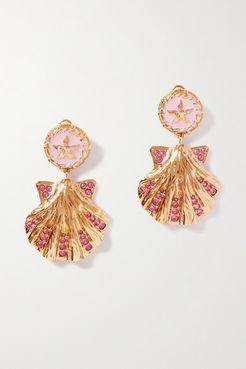 Trésor De La Mer Gold-tone, Enamel And Crystal Earrings - Pink