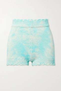 Karrisa Scalloped Tie-dyed Cotton-blend Shorts - Sky blue