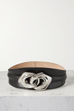 Embellished Leather Waist Belt - Black