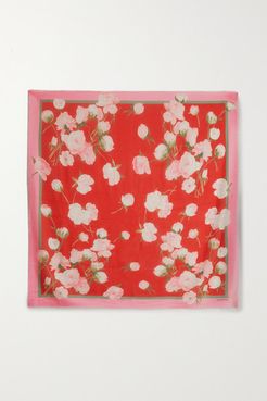 Floral-print Cashmere And Silk-blend Scarf - Red