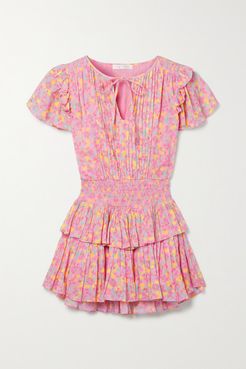 Audette Pintucked Floral-print Cotton-voile Mini Dress - Pink