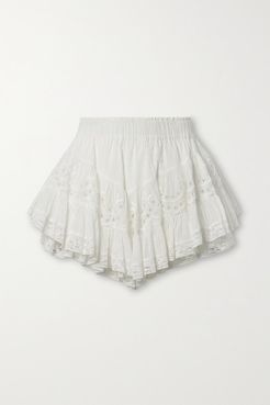 Briella Lace-trimmed Broderie Anglaise And Swiss-dot Cotton-voile Mini Skirt - Ivory