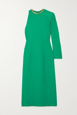 One-sleeve Chain-embellished Crepe Midi Dress - Green