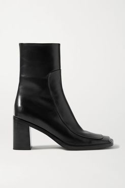 Patch Paneled Leather Ankle Boots - Black