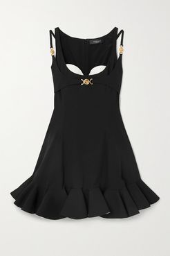 Ruffled Embellished Cady And Plissé Mini Dress - Black