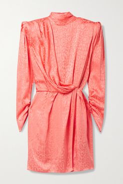 Montana Draped Wrap-effect Satin-jacquard Mini Dress - Coral