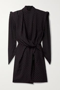 Montana Draped Wrap-effect Polka-dot Silk-georgette Mini Dress - Black