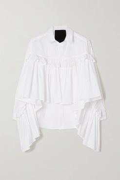 Ruffled Stretch Cotton-blend Poplin Blouse - White