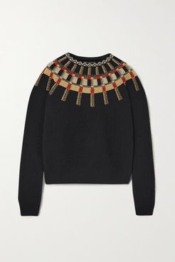 Metallic Fair Isle Wool Sweater - Black