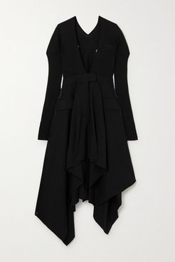 Asymmetric Ribbed Cotton-blend And Cady Dress - Black