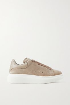 Leather-trimmed Suede Exaggerated-sole Sneakers - Mushroom