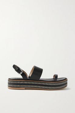 Graham Embroidered Leather Slingback Platform Sandals - Black