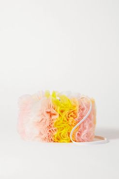 Leather-trimmed Ruffled Tulle Shoulder Bag - Yellow