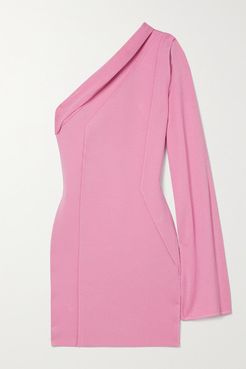 Athena One-sleeve Cutout Stretch-knit Mini Dress - Pink