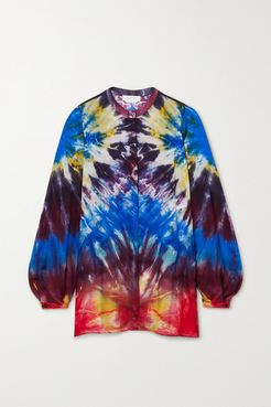 Nicola Belted Tie-dyed Cashmere Blouse - Blue