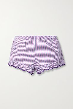 Silvia Scalloped Striped Cotton-blend Poplin Shorts - Purple