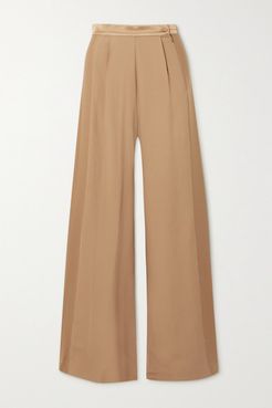 Palm Beach Satin-trimmed Silk-blend Crepe Wide-leg Pants - Gold