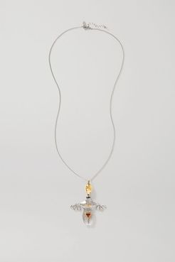 Femininities Palladium- And Gold-tone Crystal And Enamel Necklace - Silver