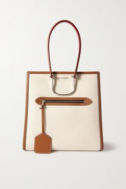 The Tall Story Leather-trimmed Canvas Tote - Tan
