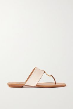 Ring Embellished Cutout Canvas And Leathers Sandals - Off-white