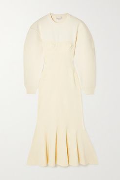 Pleated Paneled Wool-blend Midi Dress - Ivory
