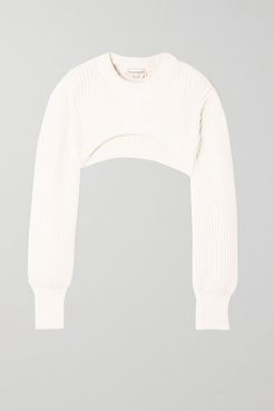 Cropped Ribbed Cotton Sweater - Ivory