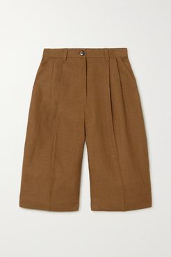 Meera Pleated Linen Shorts - Tan