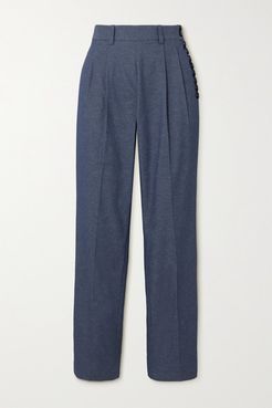Addis Button-detailed Twill Straight-leg Pants - Blue