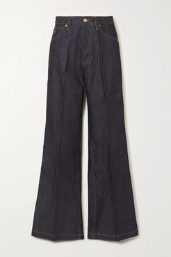 High-rise Wide-leg Jeans - Dark denim