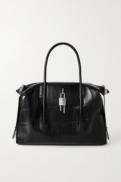 Antigona Soft Lock Medium Croc-effect Leather Tote - Black