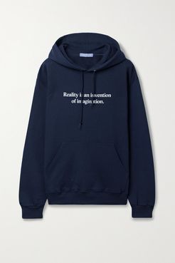 Printed Cotton-blend Jersey Hoodie - Navy