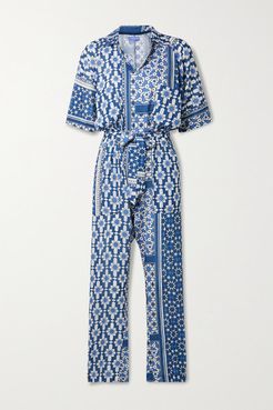 Apres Belted Printed Voile Jumpsuit - Blue