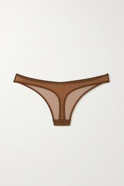 Perfect Stretch-tulle Thong - Brown