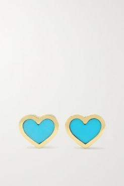 Extra Small Heart 18-karat Gold Turquoise Earrings