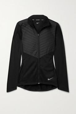 Quilted Shell And Stretch-jersey Jacket - Black