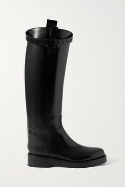Buckled Leather Knee Boots - Black