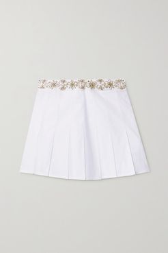 Athena Crystal-embellished Pleated Cotton-poplin Mini Skirt - White