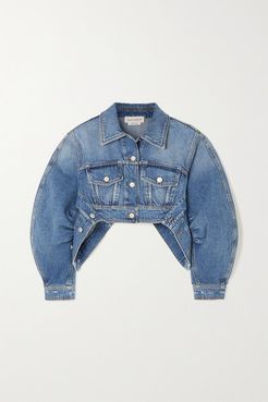 Cropped Asymmetric Denim Jacket - Blue