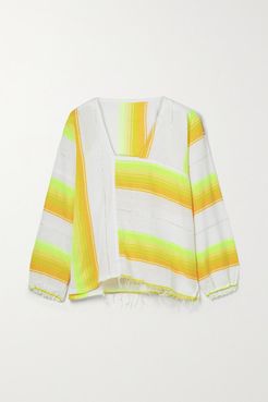 Mazaa Frayed Metallic Striped Cotton-blend Gauze Blouse - White