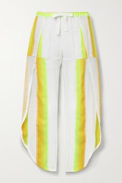 Mazaa Metallic Striped Cotton-blend Gauze Wide-leg Pants - White