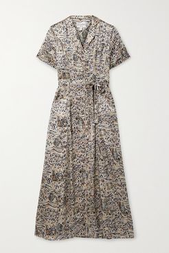 Long Maria Printed Silk-satin Midi Shirt Dress - Leopard print