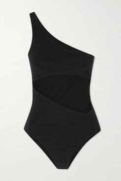 One-shoulder Cutout Swimsuit - Black