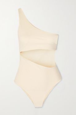 One-shoulder Cutout Swimsuit - Cream