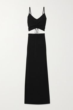 Disconnect Convertible Ruched Ribbed-knit Maxi Dress - Black