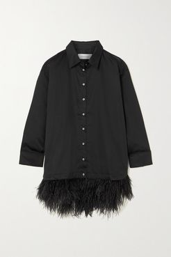 Oversized Feather-trimmed Cotton Shirt - Black